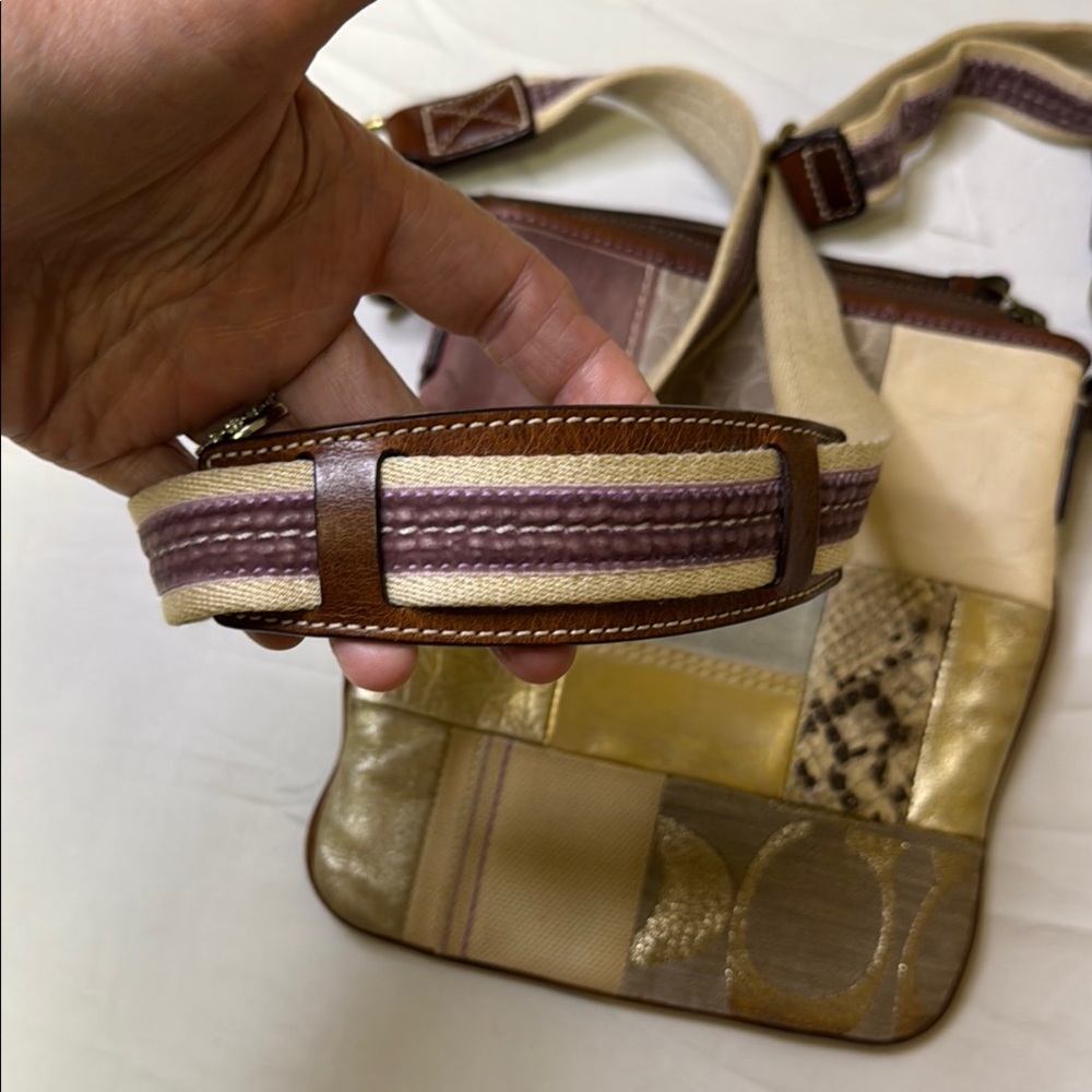 Coach Gold and Cream Crossbody Bag with Patchwork Design - has hangtag - Picture 6 of 16